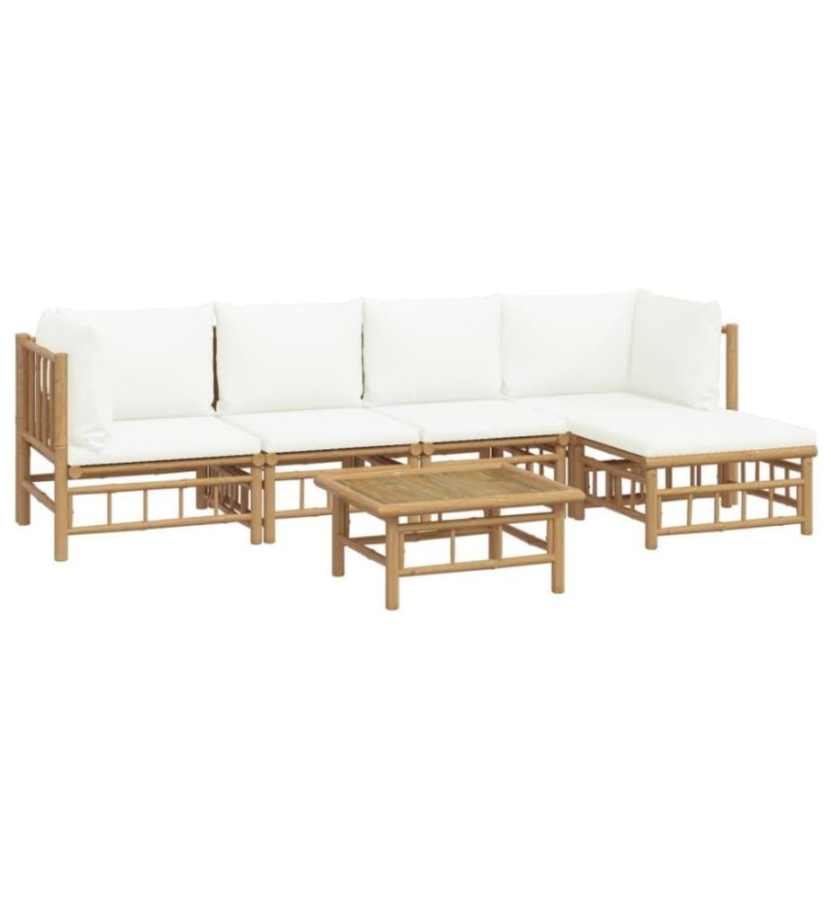 6-tlg. Garten-Lounge-Set mit Cremeweissen Kissen Bambus