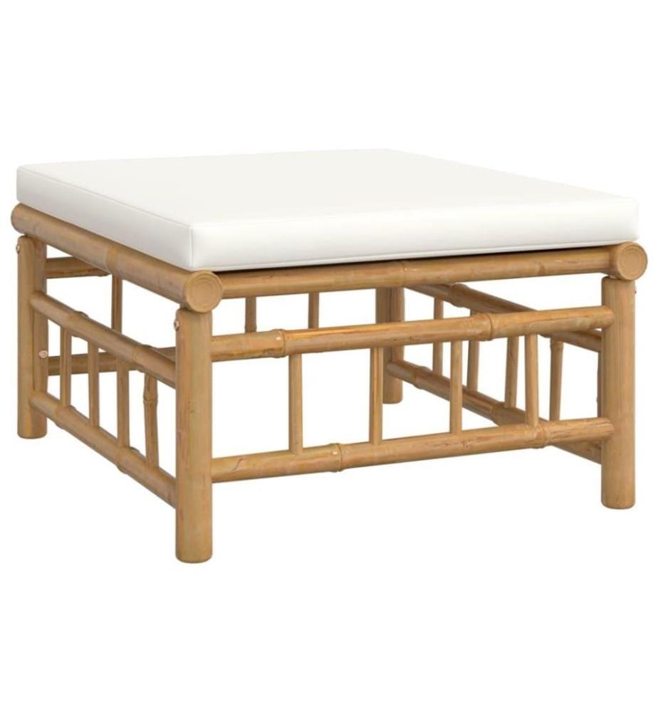 Salon de jardin 4 pcs avec coussins blanc crème bambou