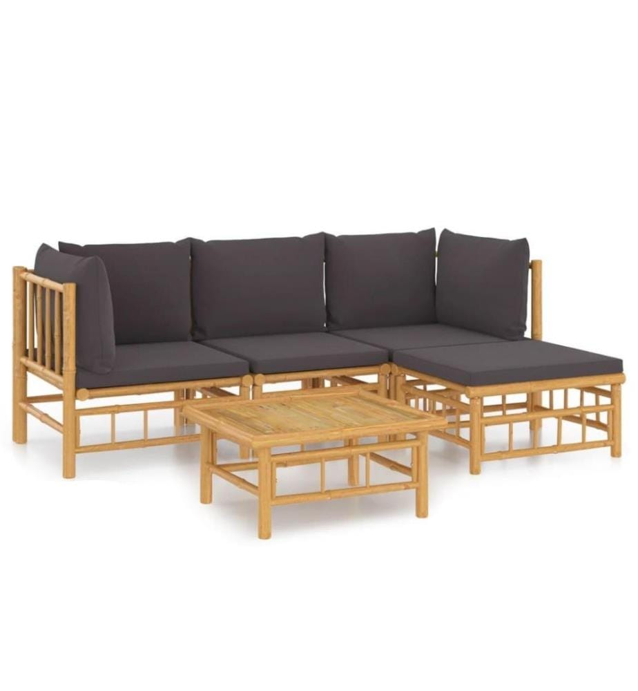 5-tlg. Garten-Lounge-Set mit Dunkelgrauen Kissen Bambus