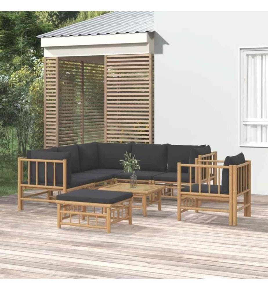 8-tlg. Garten-Lounge-Set mit Dunkelgrauen Kissen Bambus