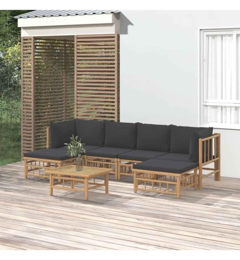 7-tlg. Garten-Lounge-Set mit Dunkelgrauen Kissen Bambus