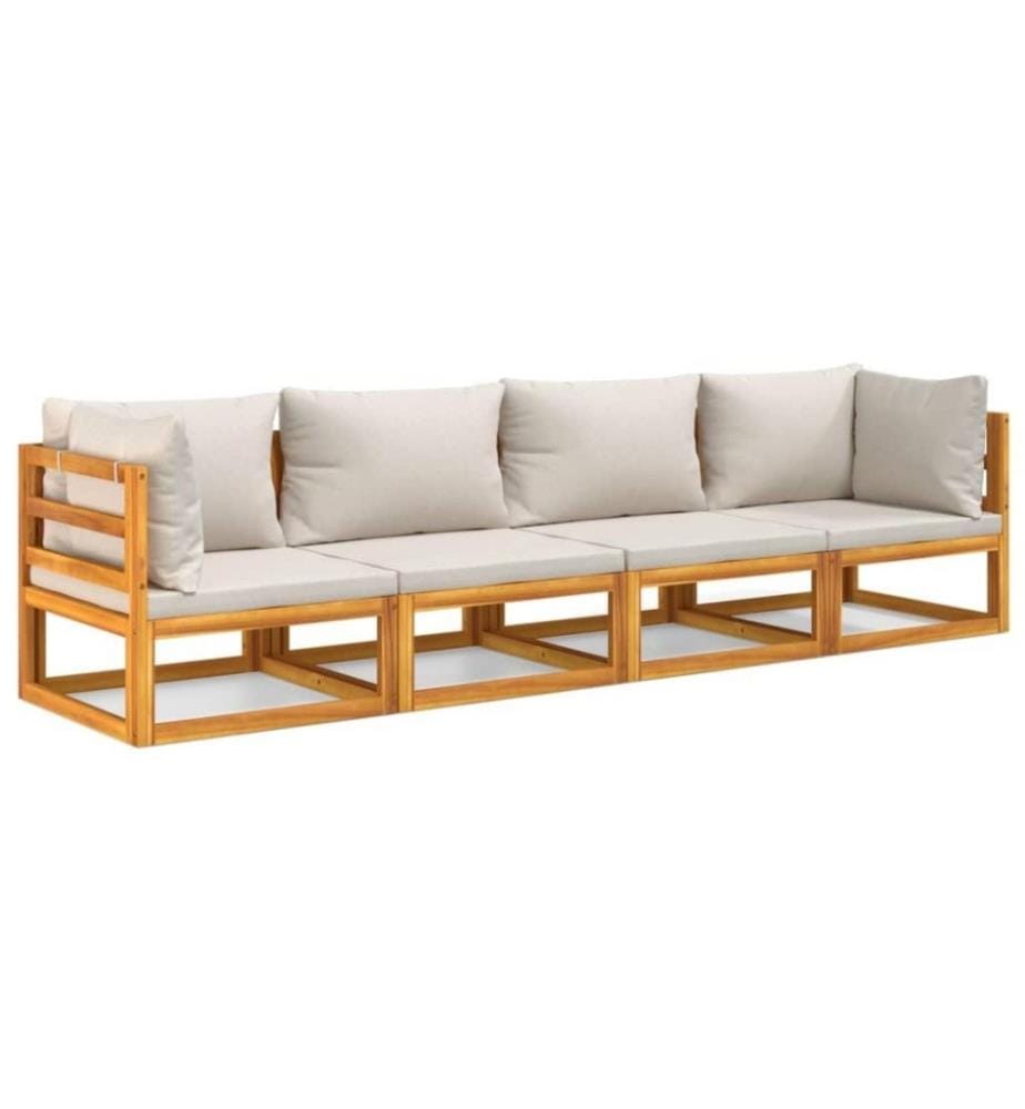 Salon de jardin 4 pcs avec coussins gris clair bois massif