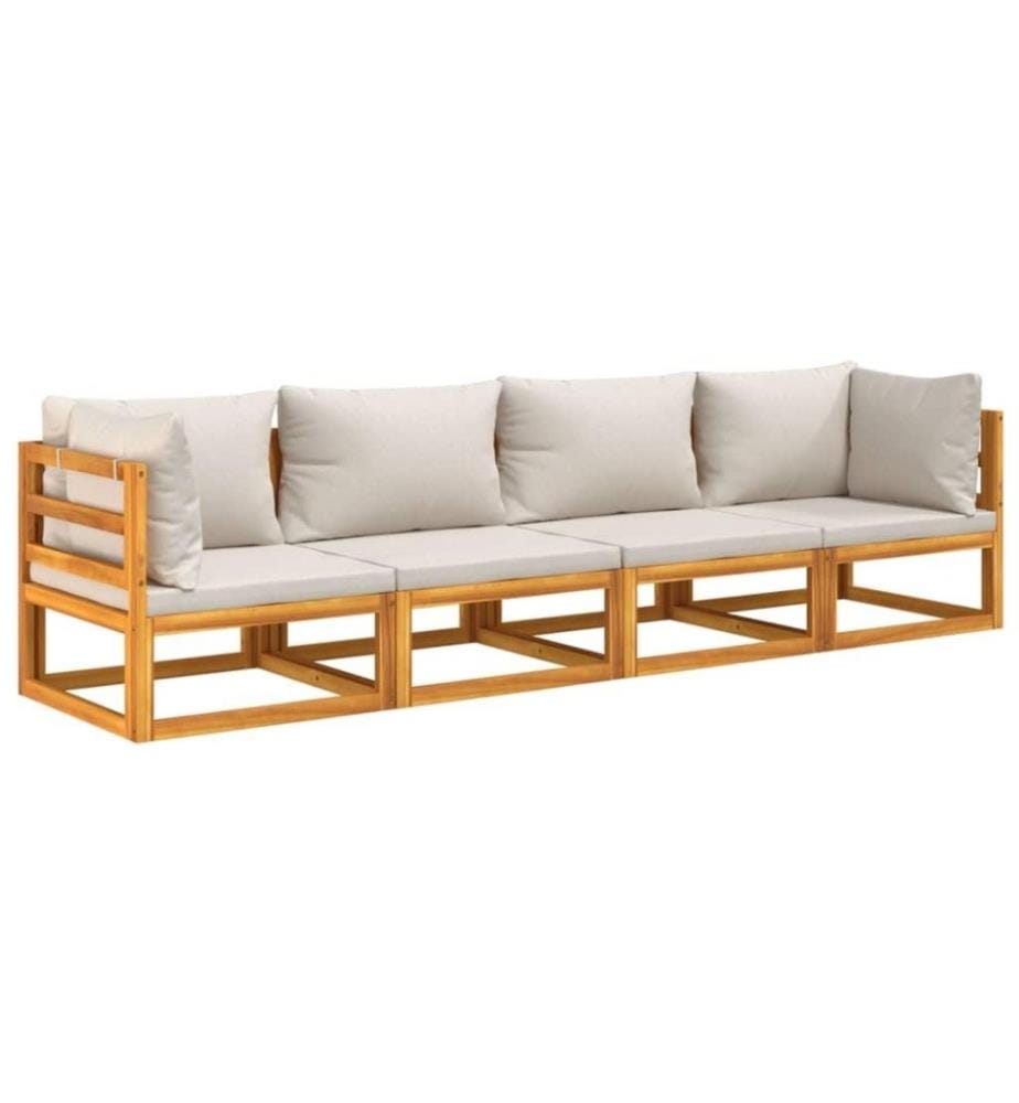 Salon de jardin 4 pcs avec coussins gris clair bois massif
