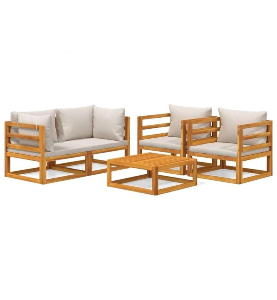 Salon de jardin 5 pcs avec coussins gris clair bois massif