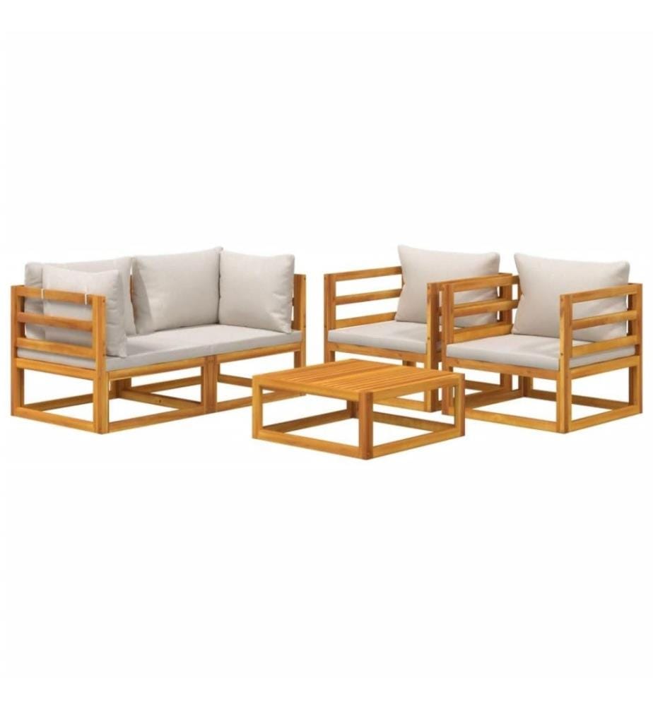 Salon de jardin 5 pcs avec coussins gris clair bois massif