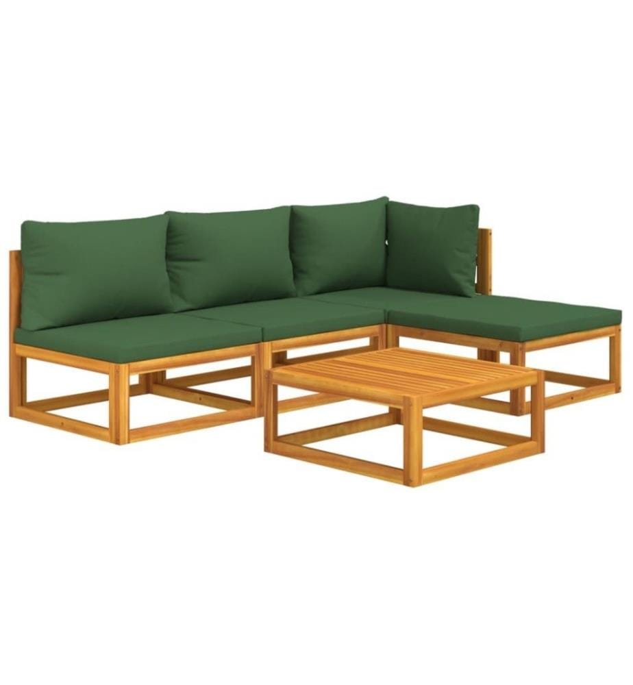 Salon de jardin 5 pcs avec coussins vert bois massif