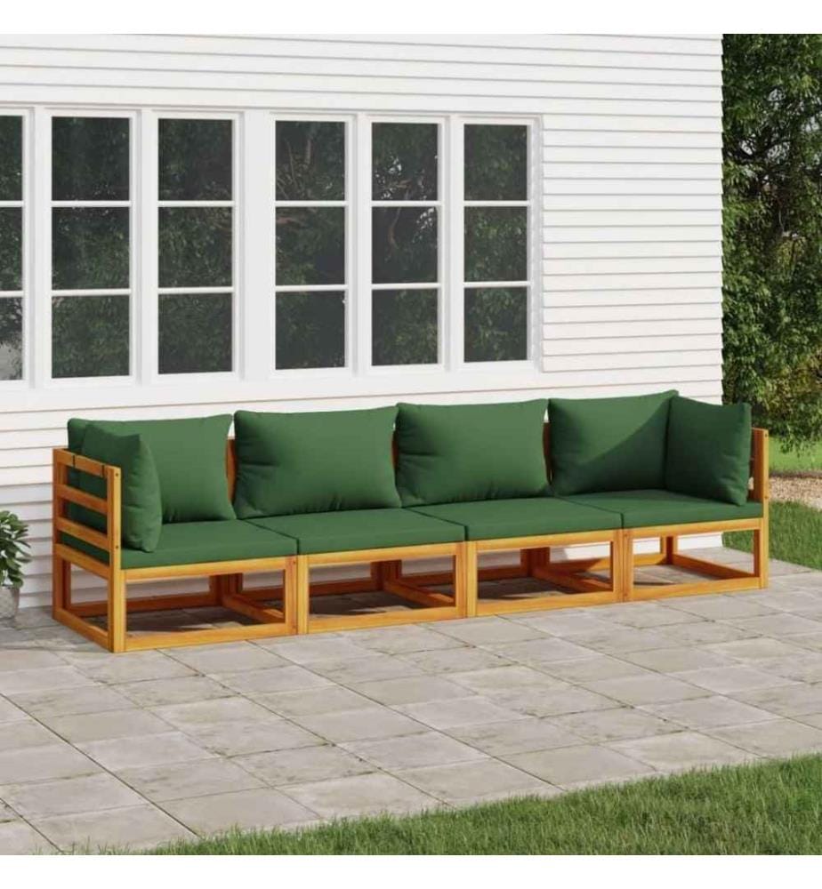 Salon de jardin 4 pcs avec coussins vert bois massif