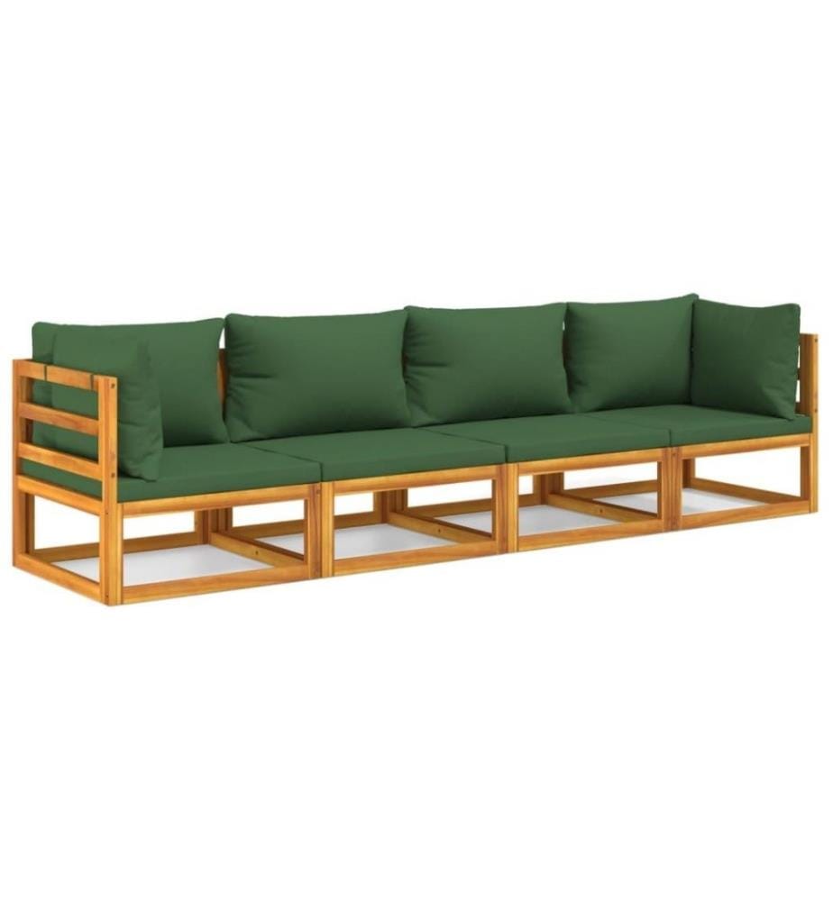 Salon de jardin 4 pcs avec coussins vert bois massif
