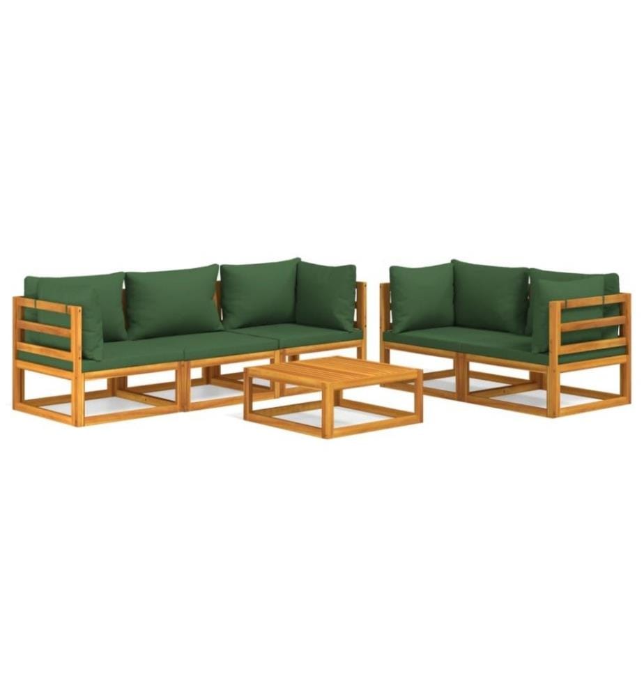 Salon de jardin 6 pcs avec coussins vert bois massif