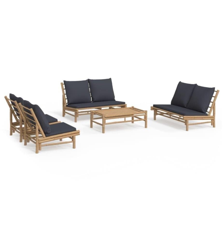 Salon de jardin 5 pcs avec coussins gris foncé bambou