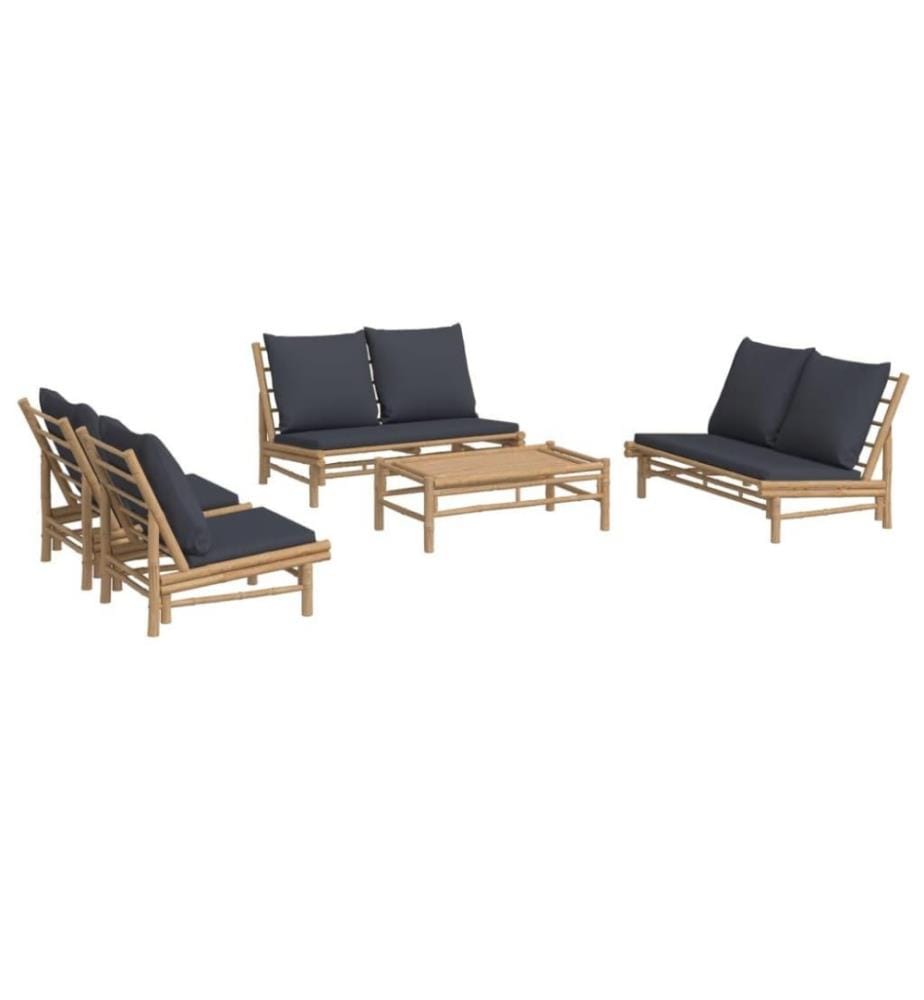 Salon de jardin 5 pcs avec coussins gris foncé bambou