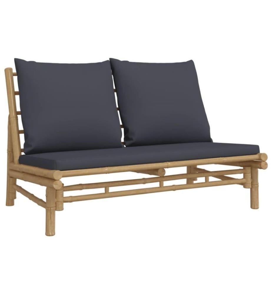 Salon de jardin 5 pcs avec coussins gris foncé bambou