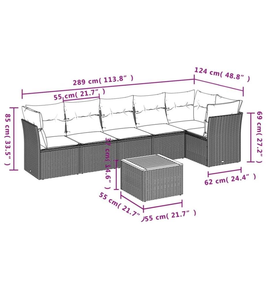 7-tlg. Garten-Sofagarnitur mit Kissen Schwarz Poly Rattan
