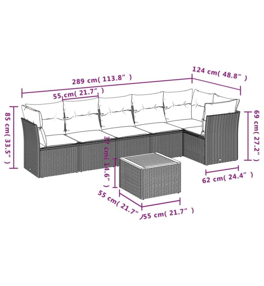 7-tlg. Garten-Sofagarnitur mit Kissen Schwarz Poly Rattan
