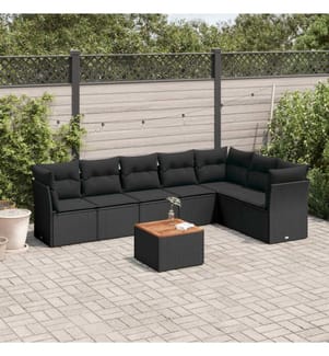 8-tlg. Garten-Sofagarnitur mit Kissen Schwarz Poly Rattan