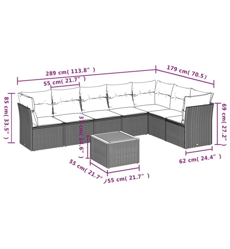 8-tlg. Garten-Sofagarnitur mit Kissen Schwarz Poly Rattan