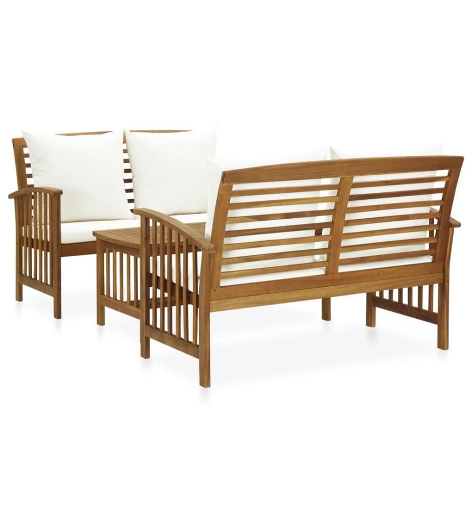 3-tlg. Garten-Lounge-Set mit Auflagen Massivholz Akazie