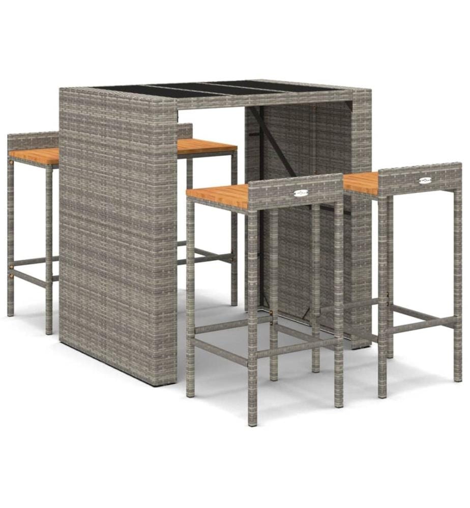 5-tlg. Gartenbar-Set Grau Poly Rattan & Massivholz Akazie