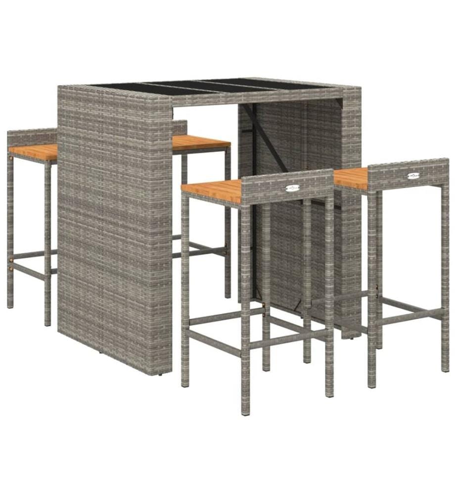 5-tlg. Gartenbar-Set Grau Poly Rattan & Massivholz Akazie
