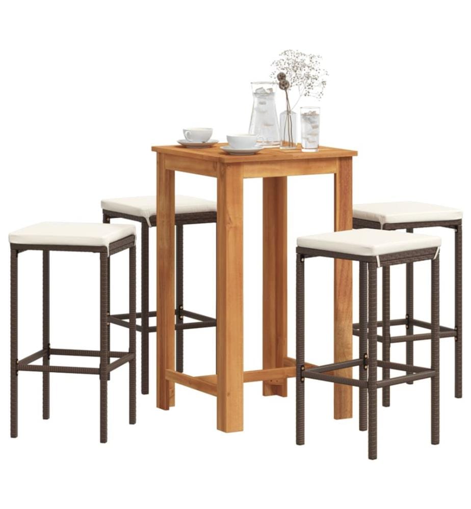 5-tlg. Gartenbar-Set Braun Massivholz Akazie und Poly Rattan
