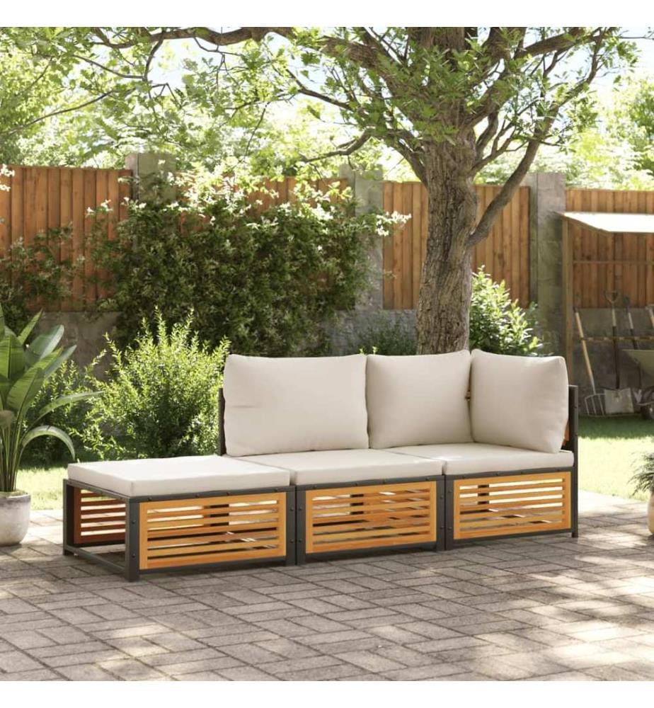 Salon de jardin avec coussins 3 pcs bois massif d'acacia