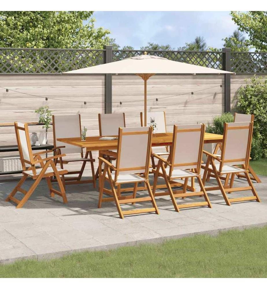 Ensemble à manger de jardin 9pcs bois d'acacia solide textilène