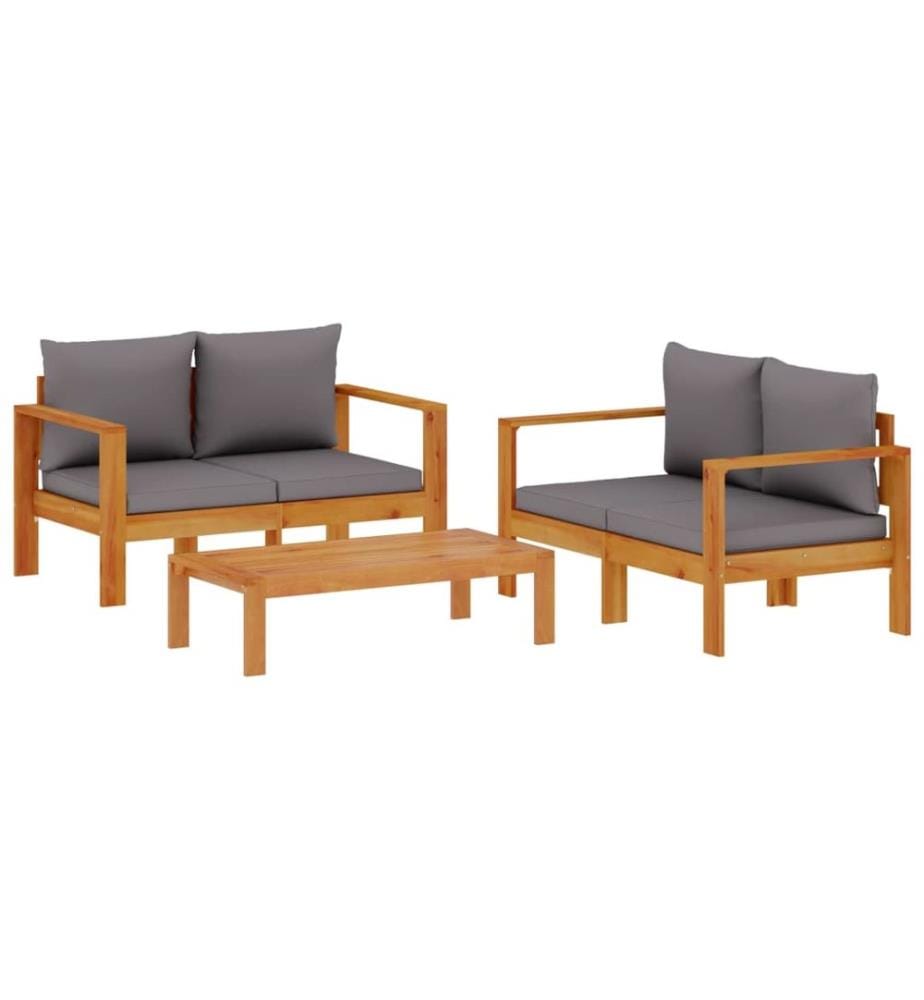 Salon de jardin avec coussins 3 pcs bois massif d'acacia