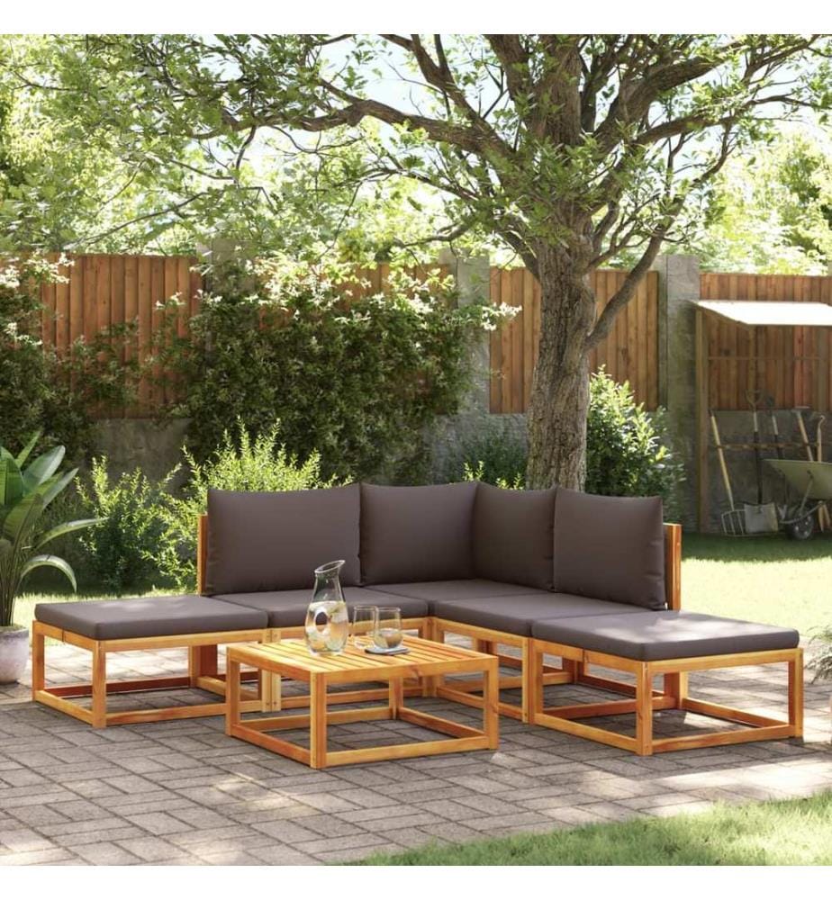 Ensemble de canapés de jardin 6 pièces avec coussins en bois d'acacia et rotin