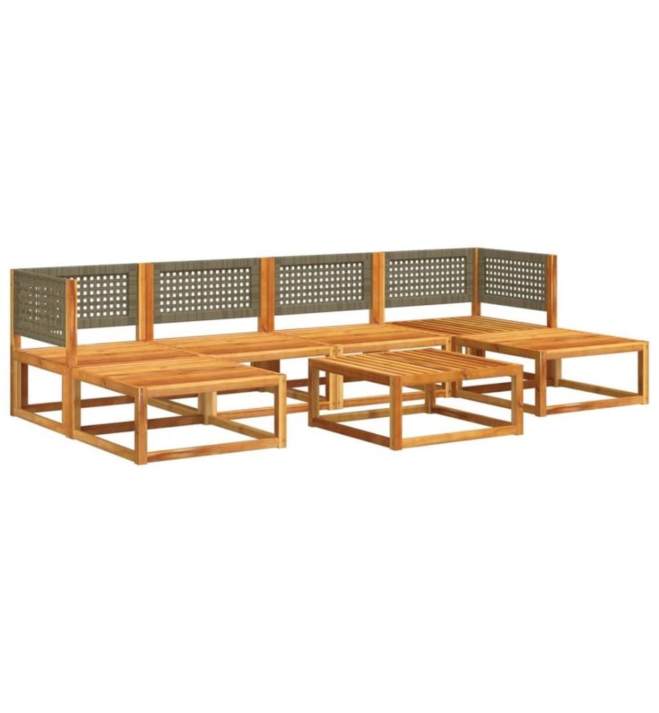 Ensemble de canapés de jardin 7 pièces avec coussins en bois d'acacia et rotin