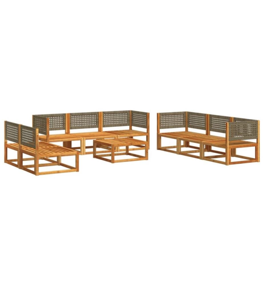 Ensemble de canapés de jardin 9 pièces avec coussins en bois d'acacia et rotin