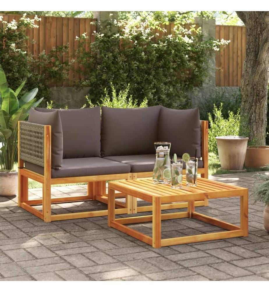Canapés d'angle de jardin avec coussins 2 pièces Bois d'acacia et rotin