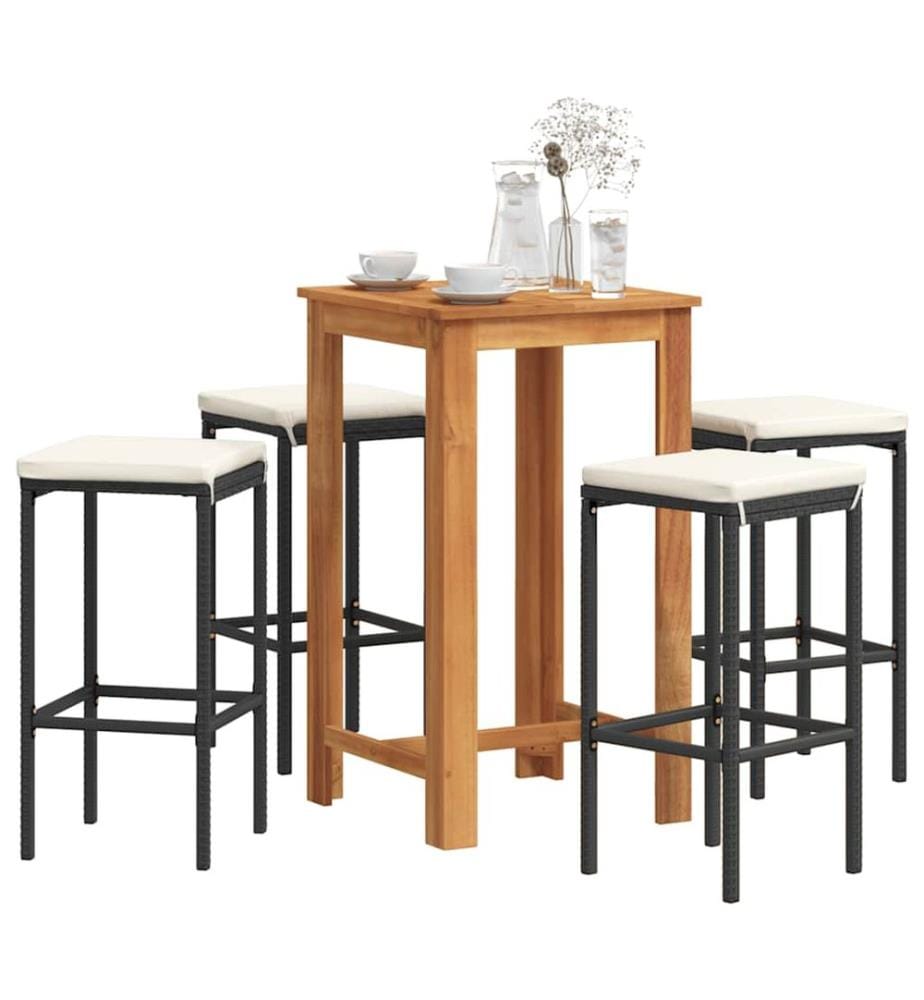 Ensemble de bar de jardin 5 pcs noir bois massif acacia rotin