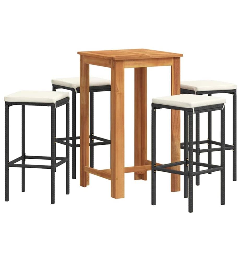 Ensemble de bar de jardin 5 pcs noir bois massif acacia rotin