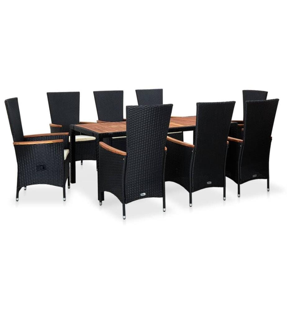 Meuble à dîner d'extérieur 9 pcs Résine tressée et acacia Noir