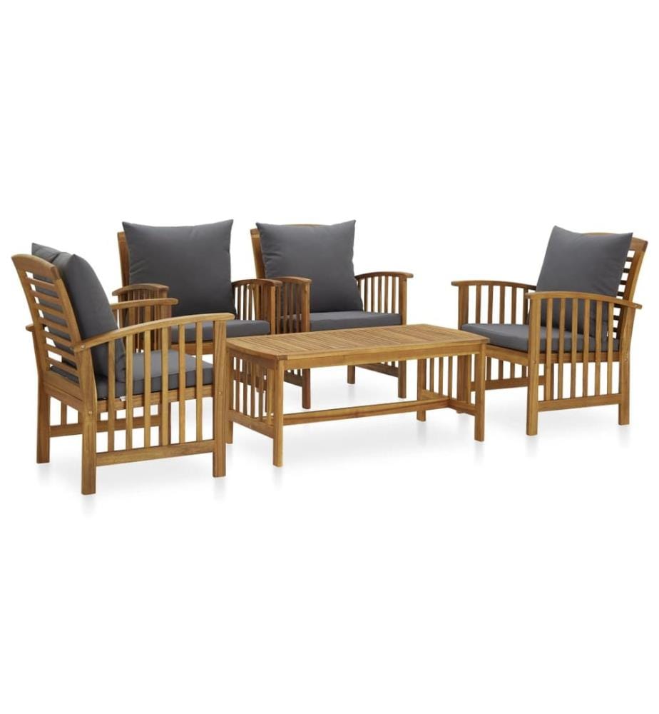 5-tlg. Garten-Lounge-Set mit Auflagen Massivholz Akazie