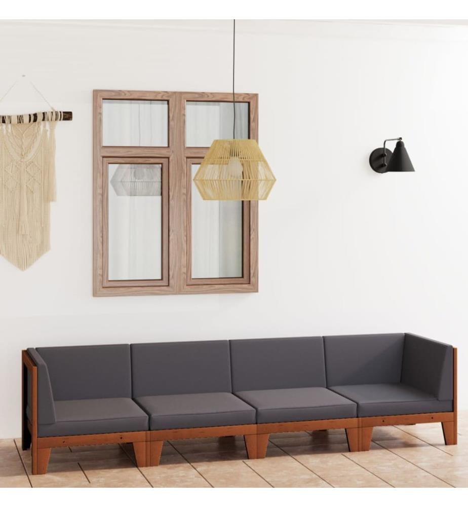 Salon de jardin 4 pcs avec coussins Bois d'acacia solide