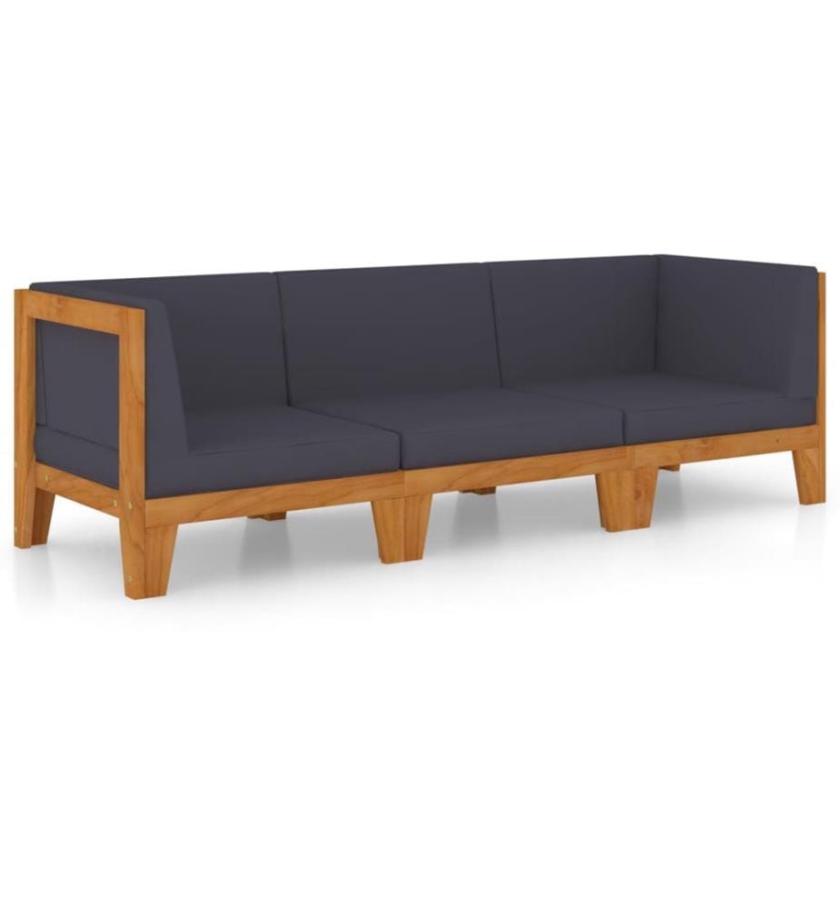 Salon de jardin 3 pcs avec coussins Bois d'acacia solide