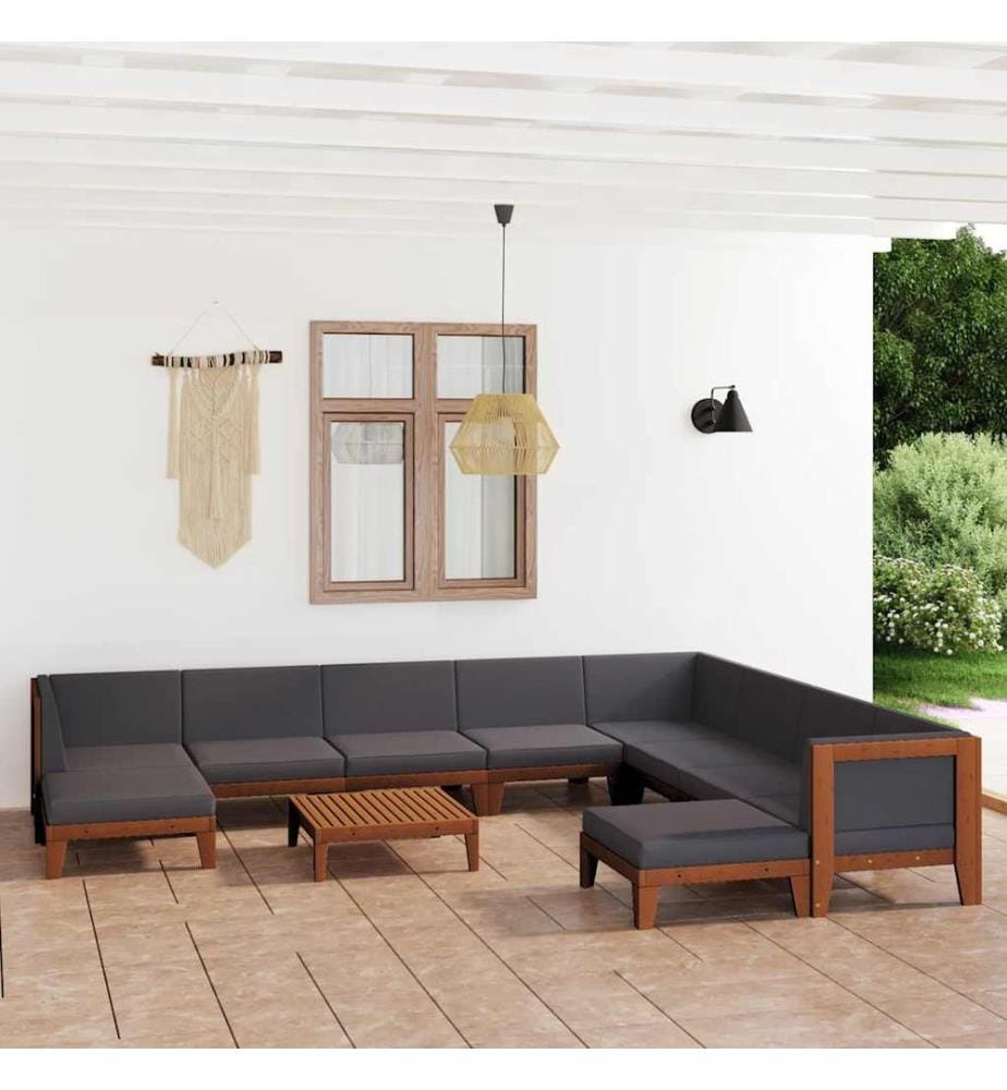 11-tlg. Garten-Lounge-Set mit Kissen Akazie Massivholz