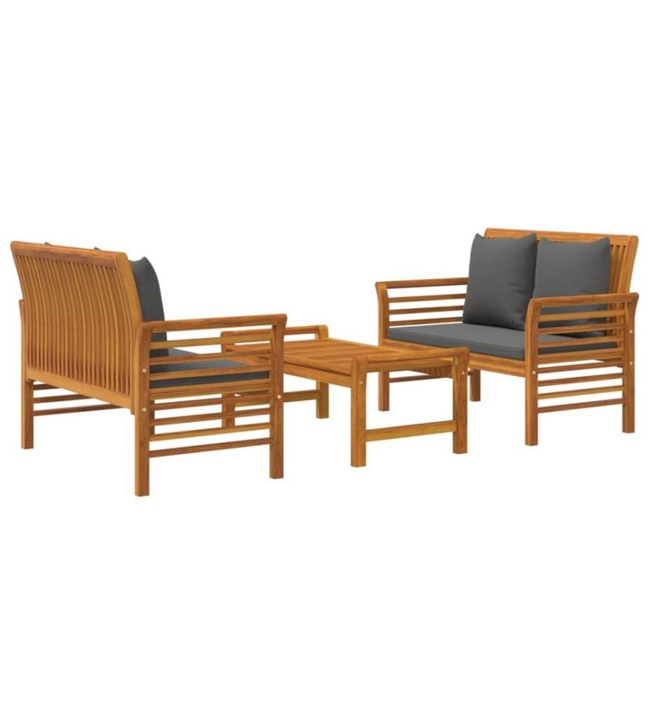 Salon de jardin 3 pcs avec coussins bois massif d'acacia