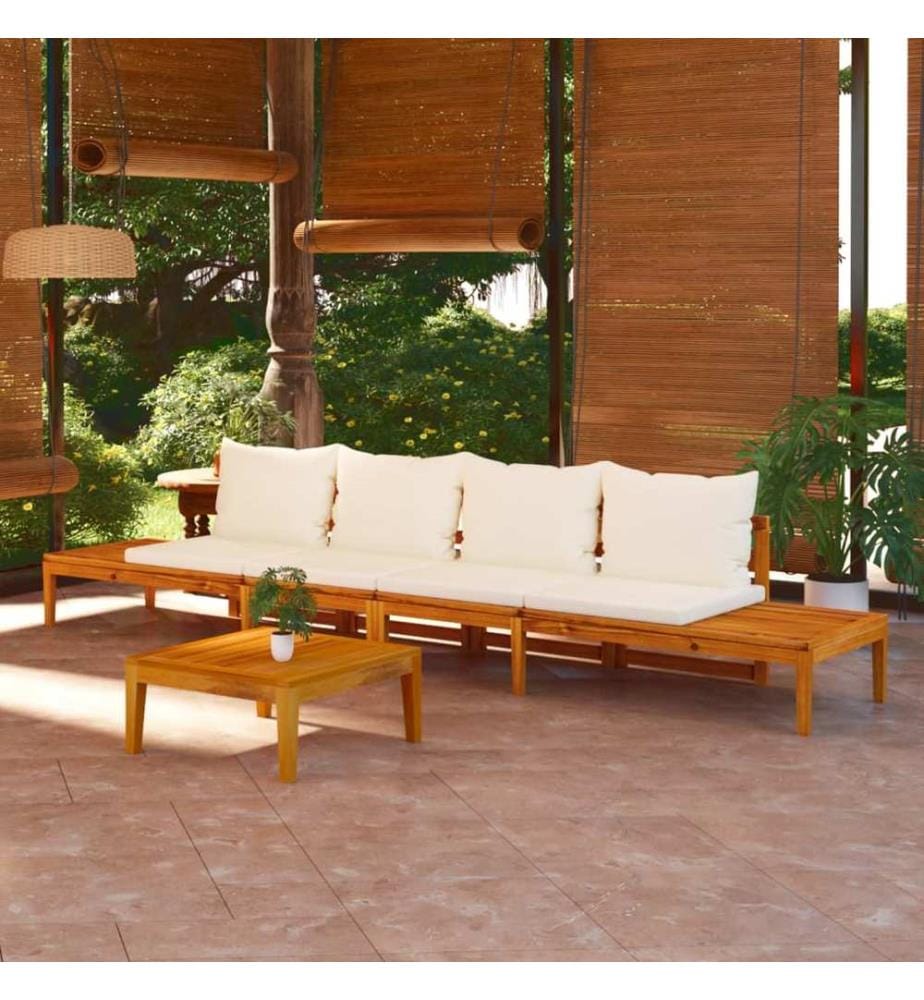 Bancs de jardin et coussins blanc crème lot de 2 Bois d'acacia