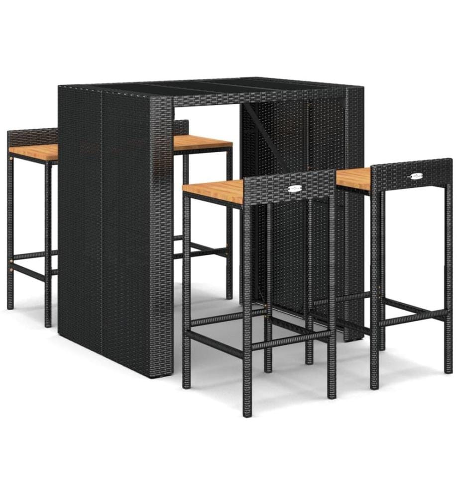 5-tlg. Gartenbar-Set Schwarz Poly Rattan & Massivholz Akazie