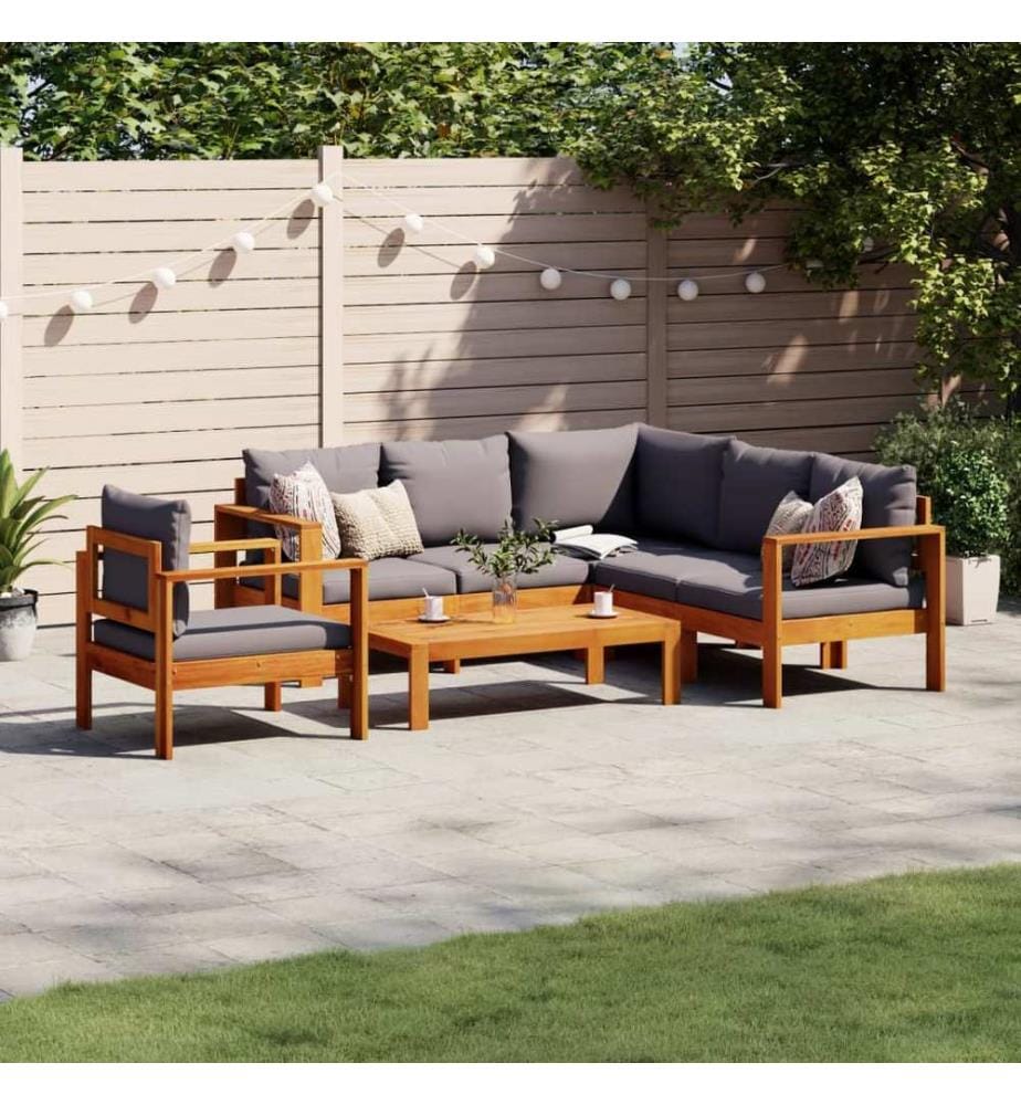 Salon de jardin avec coussins 5 pcs Bois d'acacia solide