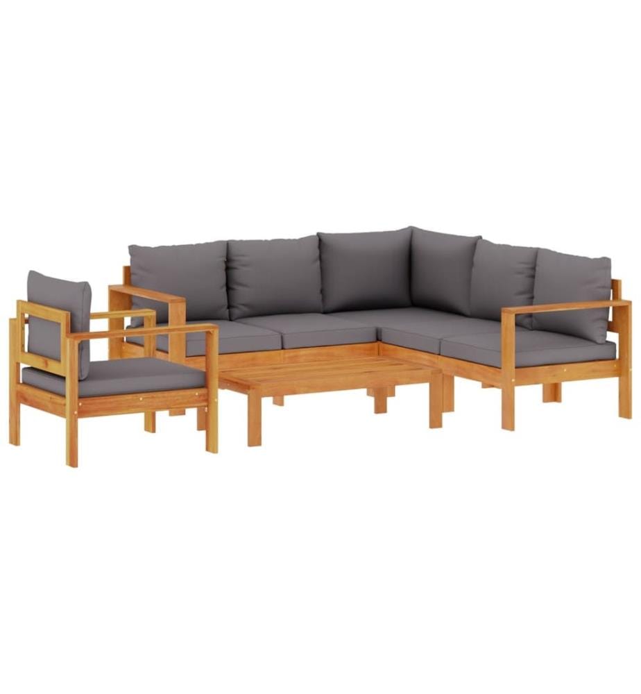 Salon de jardin avec coussins 5 pcs Bois d'acacia solide