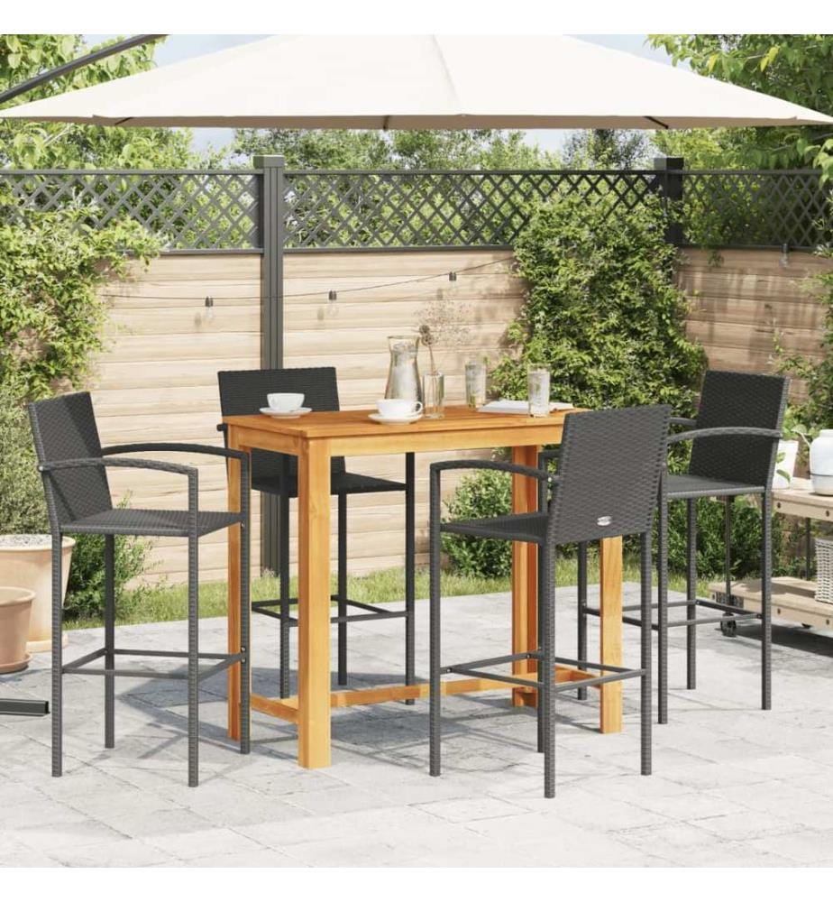 5-tlg. Gartenbar-Set Schwarz Massivholz Akazie und Poly Rattan