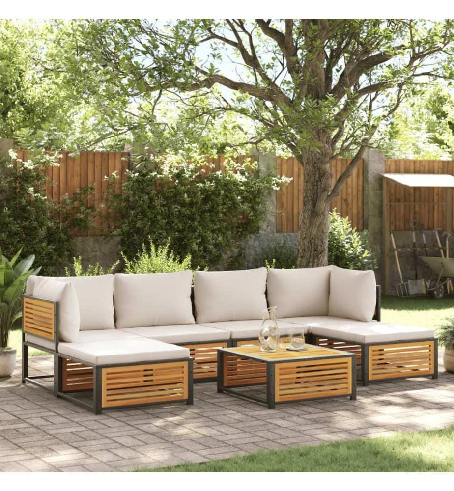 7-tlg. Garten-Sofagarnitur mit Kissen Massivholz Akazie