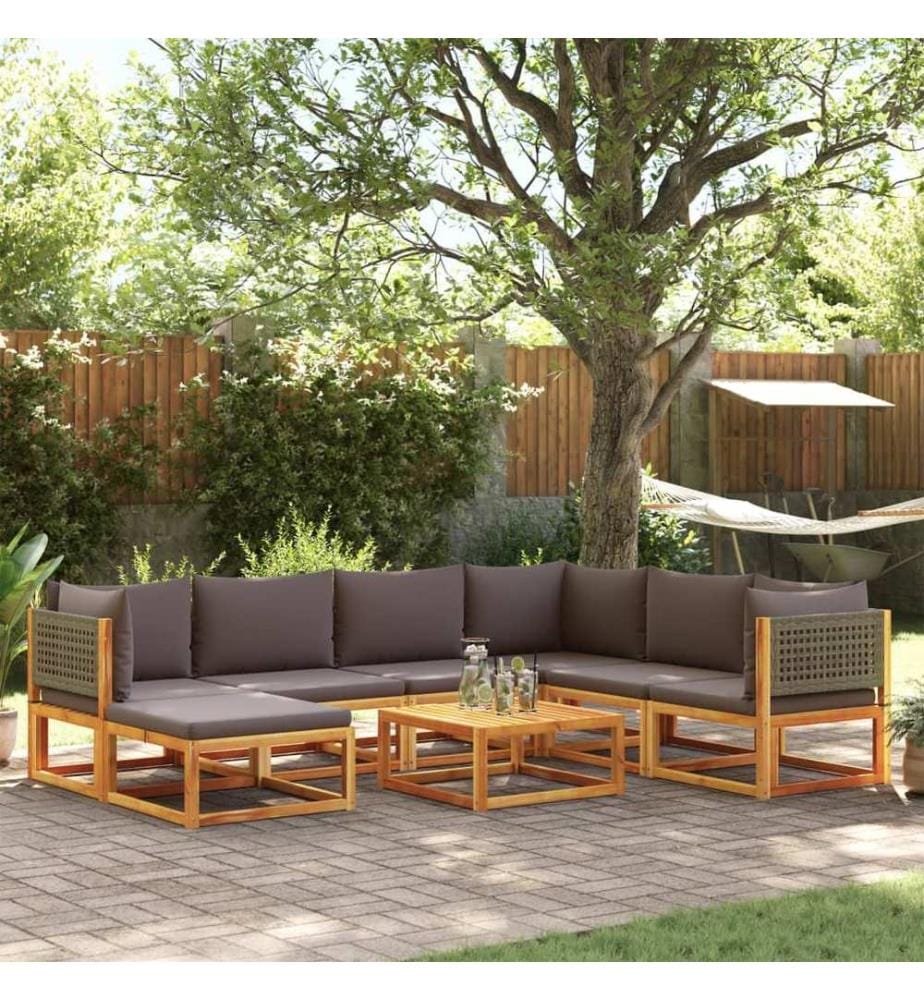 8-tlg. Gartensofa-Set mit Kissen Holz Akazie & Rattan