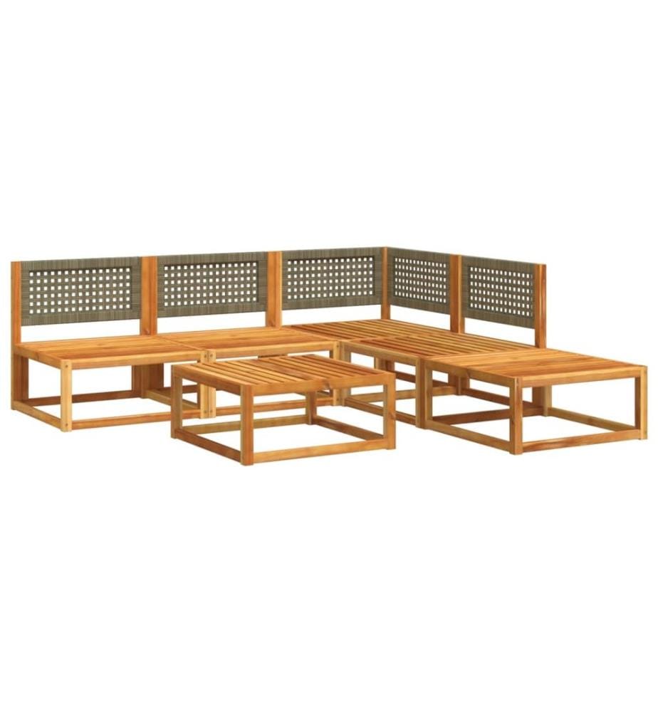 6-tlg. Gartensofa-Set mit Kissen Holz Akazie & Rattan