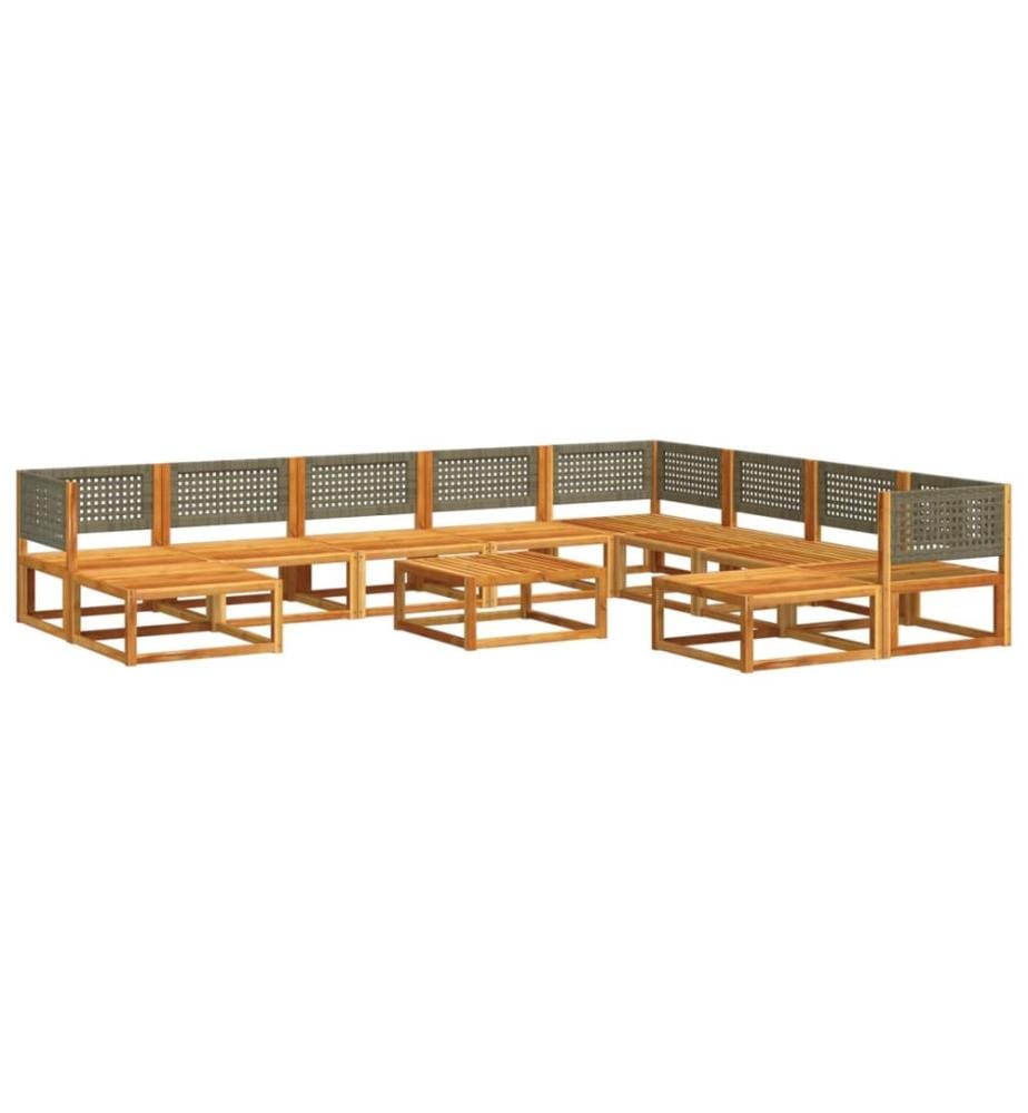 11-tlg. Gartensofa-Set mit Kissen Holz Akazie & Rattan