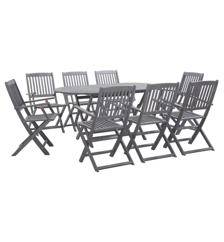 Ensemble à manger de jardin 9 pcs Bois d'acacia massif Gris
