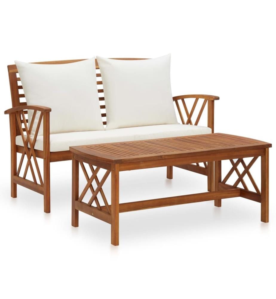 2-tlg. Garten-Lounge-Set mit Auflagen Massivholz Akazie